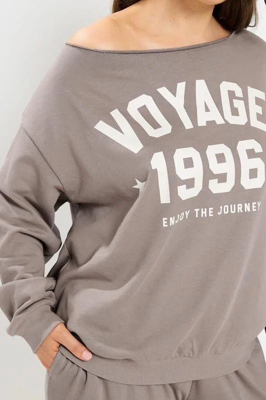 Brown 'Voyage' Off-Shoulder Sweatshirt & Jogger Set detail 3