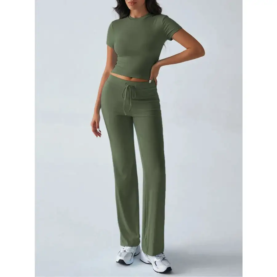 Everyday Round Neck Short Sleeve Top and Pants Set