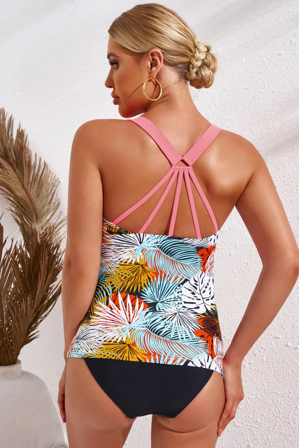 Swimwear Floral Printed Strappy Racerback Tankini Swim Top