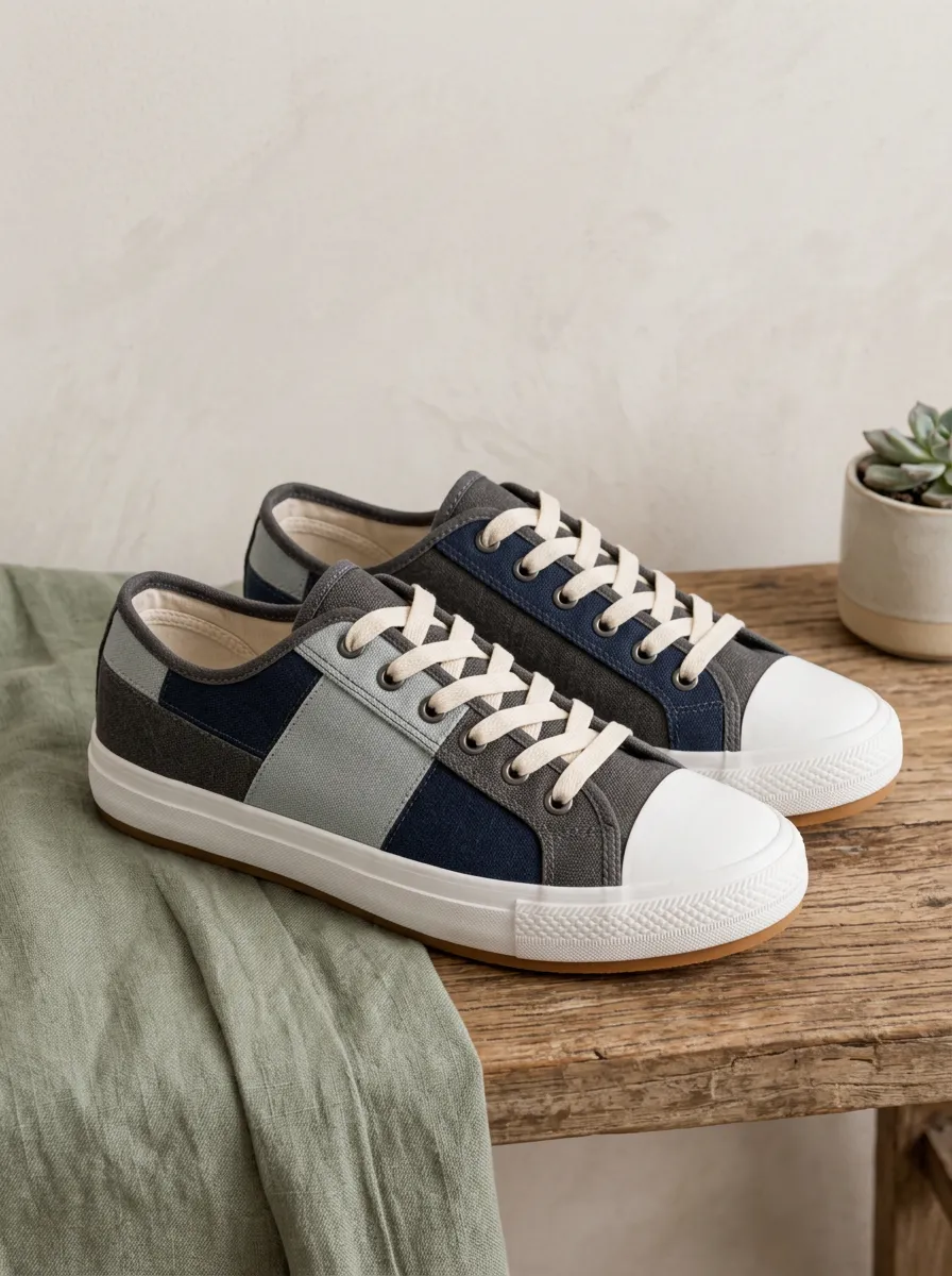 Men's Color Block Pattern Printed Canvas Shoes