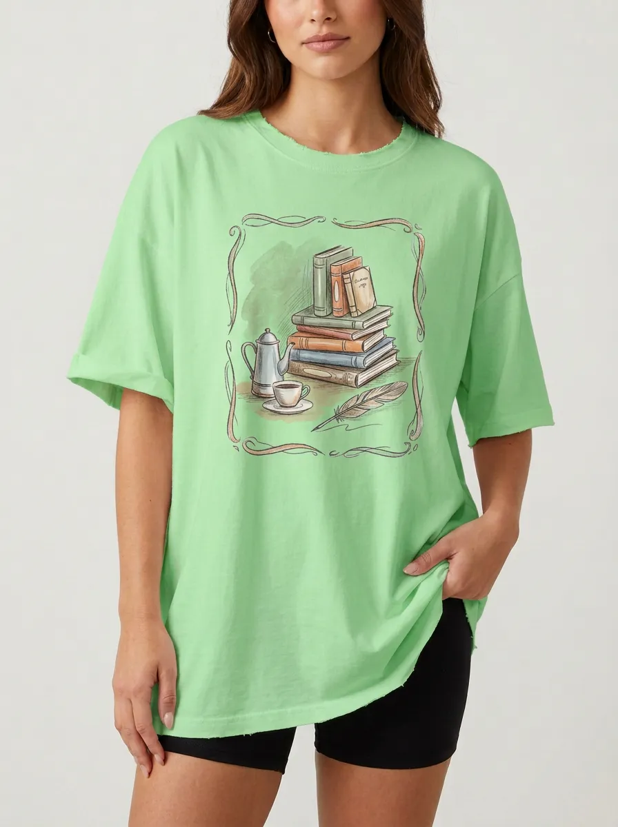 Women's Book-Inspired Coffee Quill Printed T-Shirt