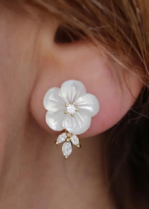 Pearl Flower Marquise Diamond Stud Earrings Earrings