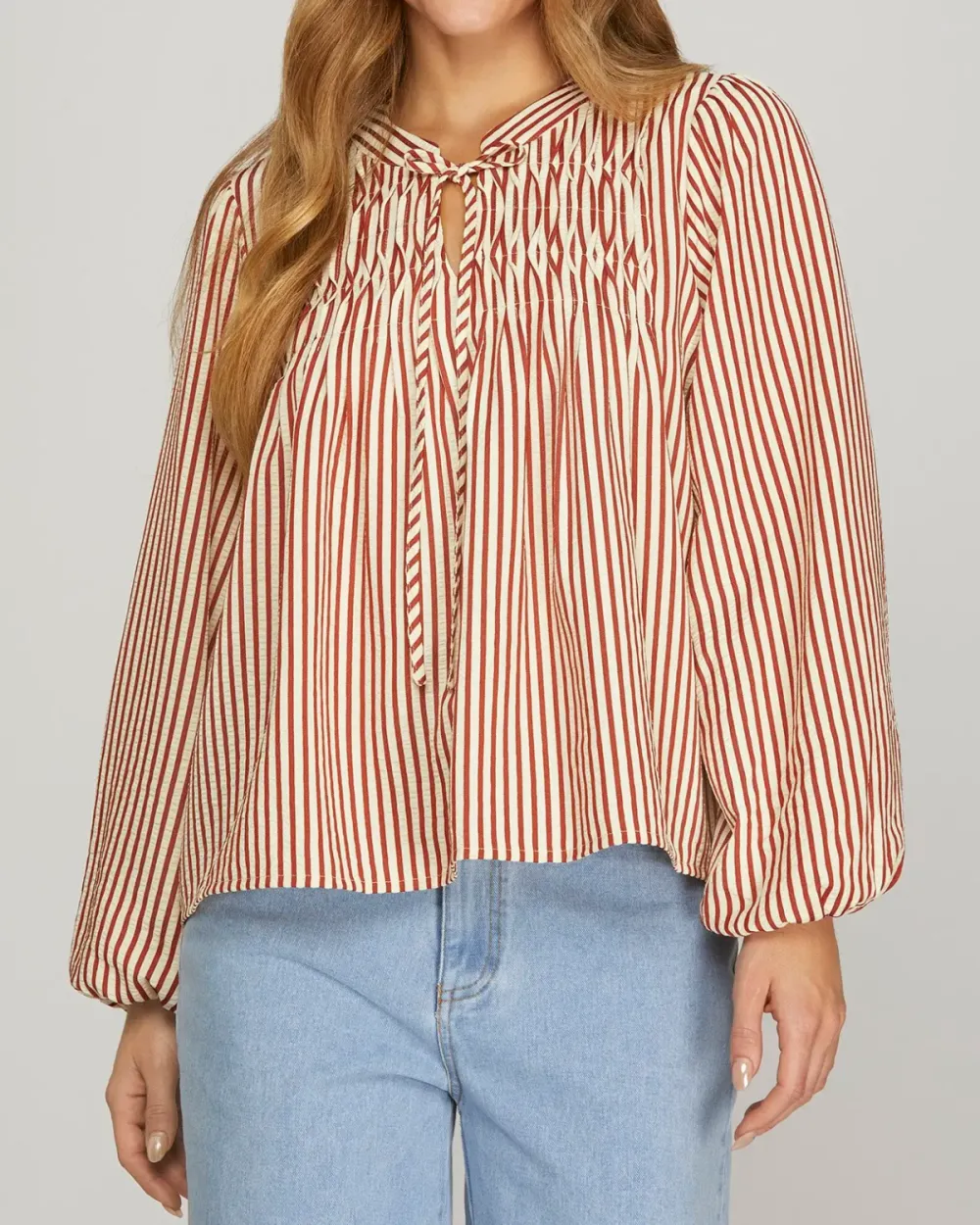 Pintuck Striped Top