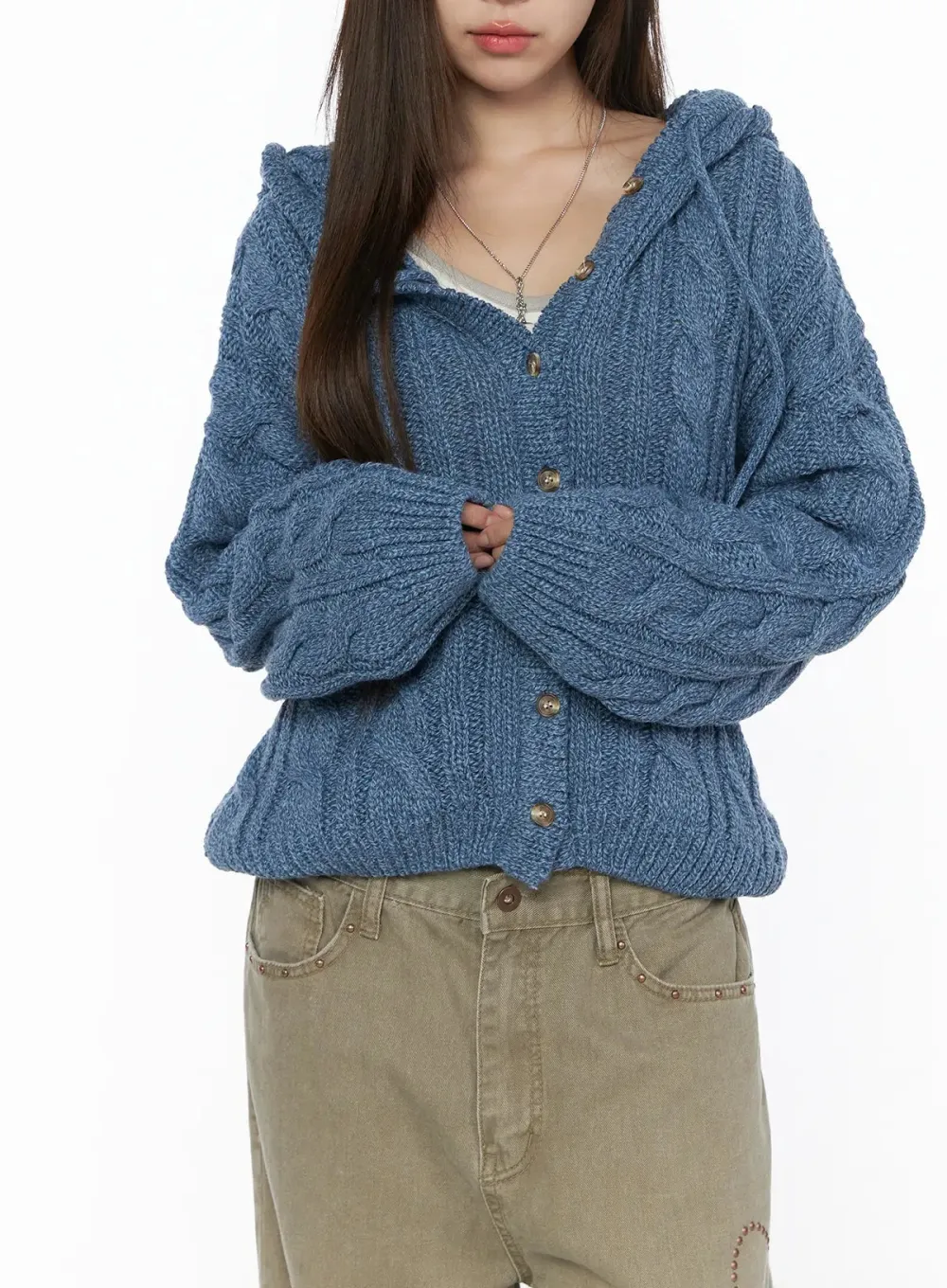 Cable Knit Hooded Cardigan