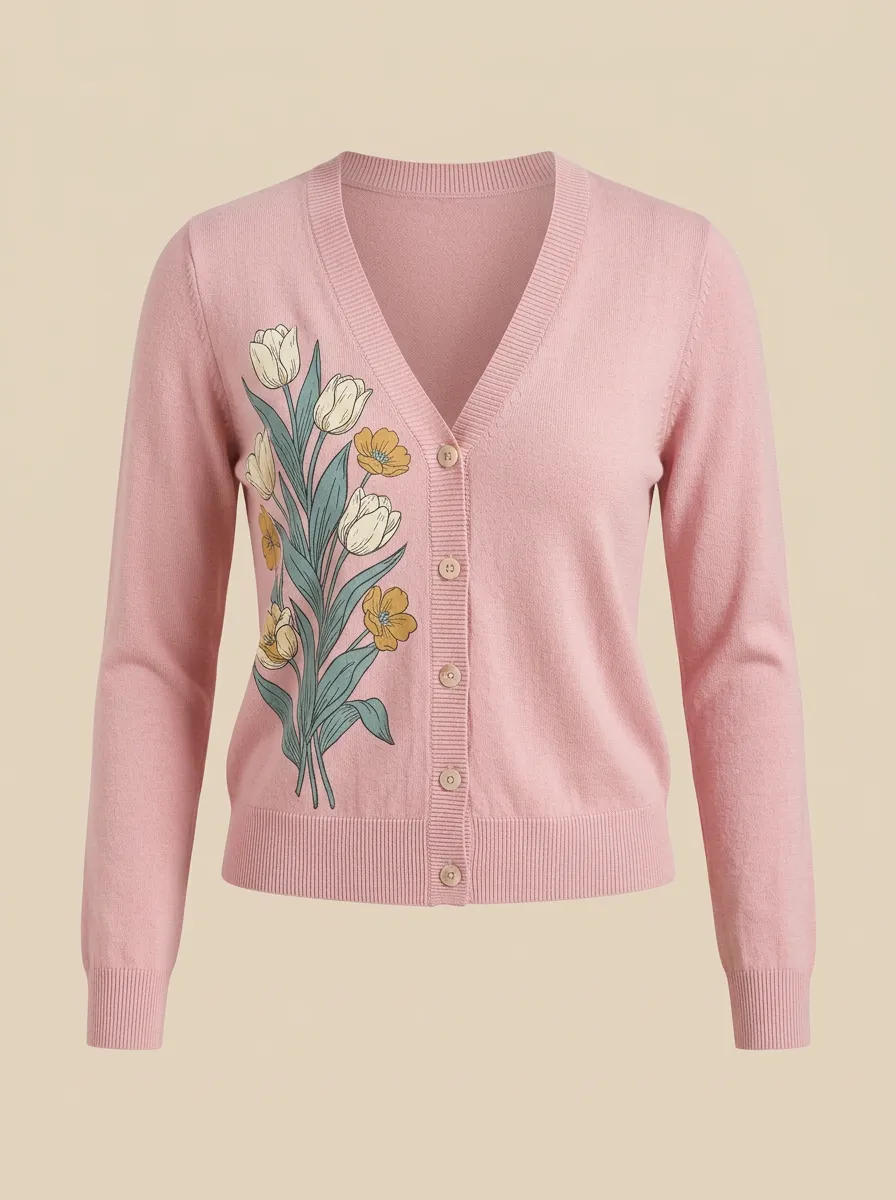 Women's V-Neck Embroidery-Detail Cardigan