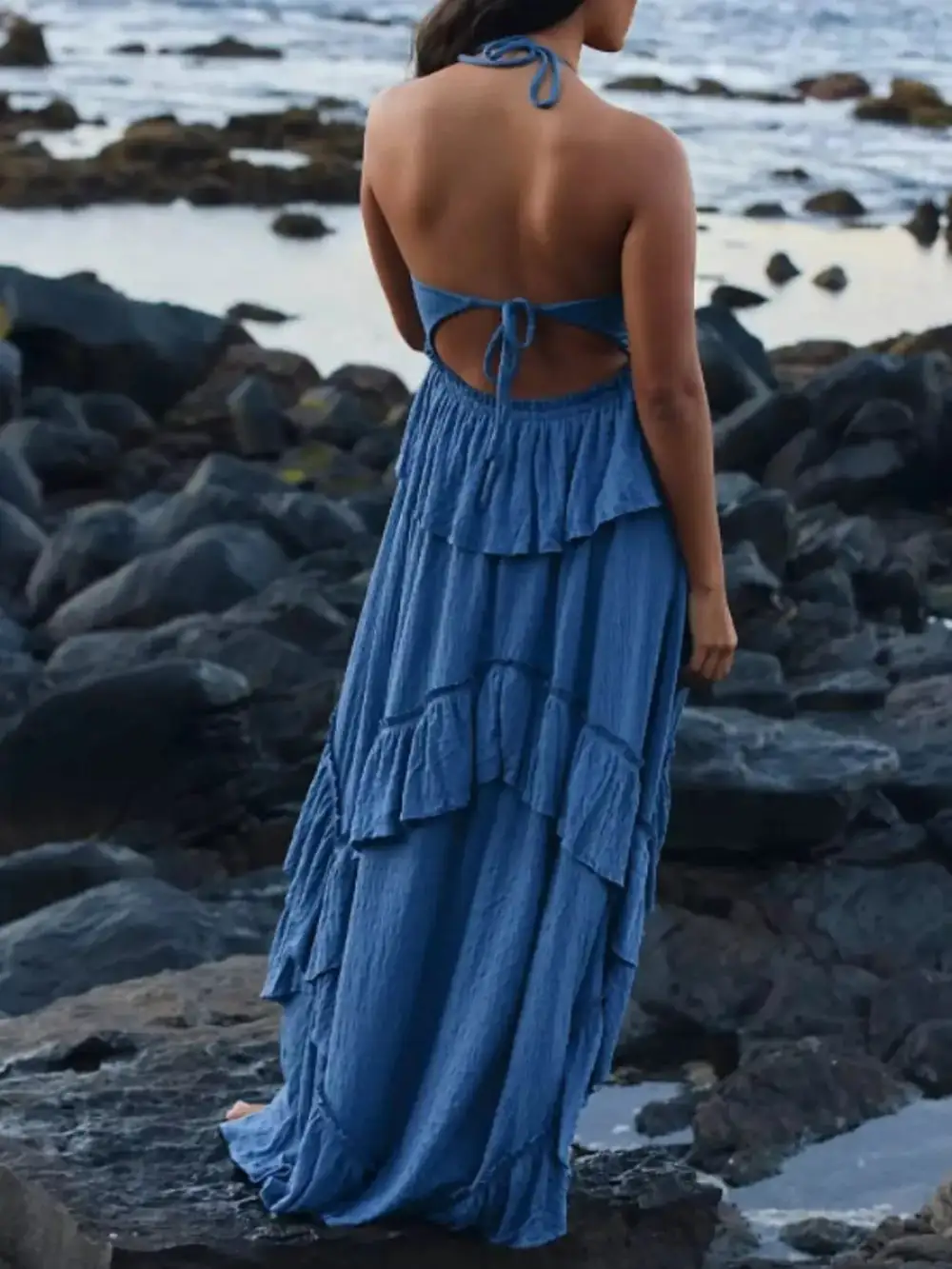 Halter Ruffled Maxi Dress