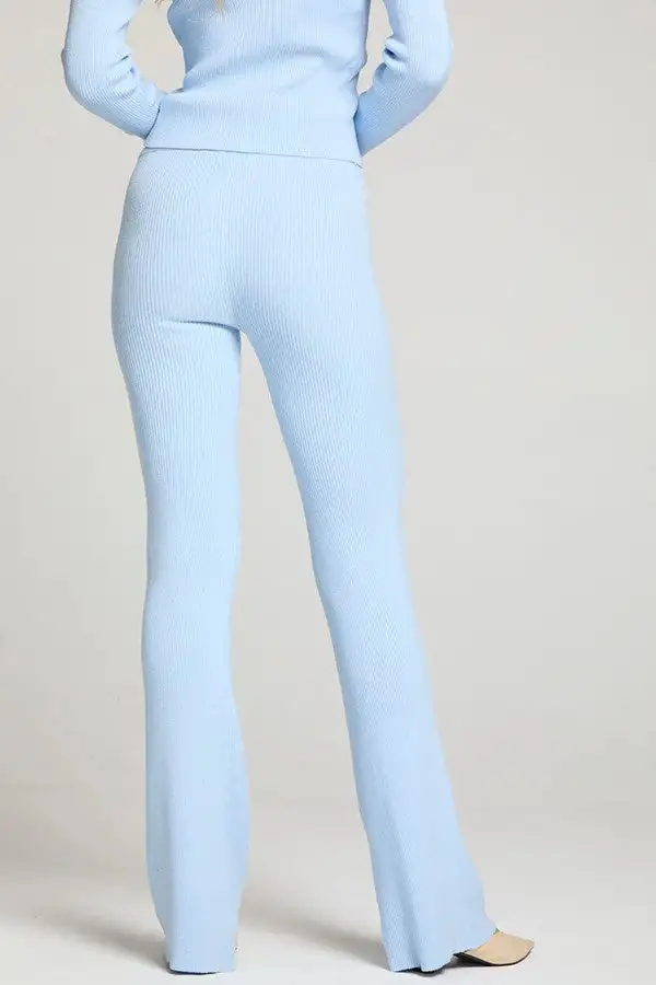 Light Blue Ribbed Knit Flare Pants
