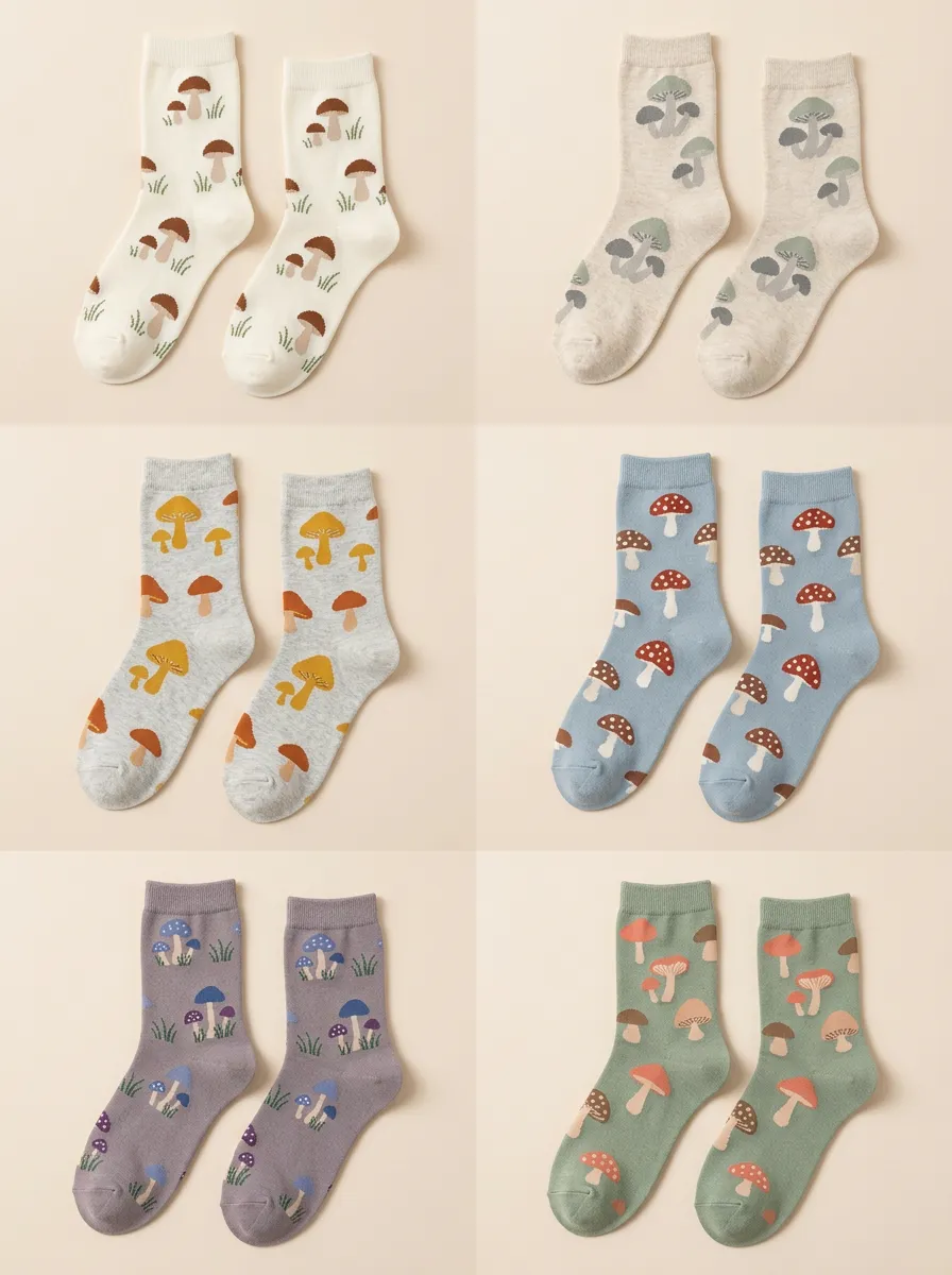 Women's Allover Mushroom Botanical Crew Sock Set