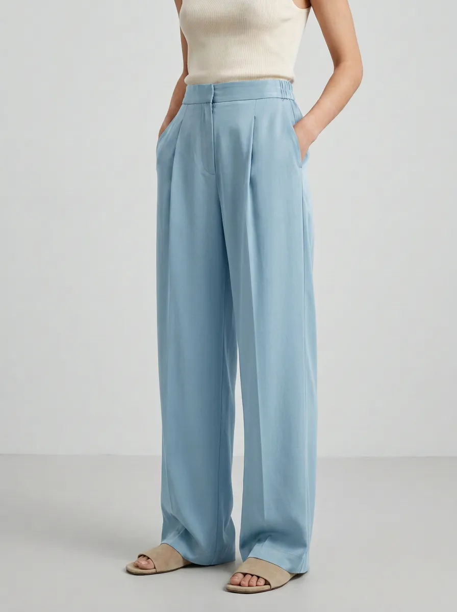 Pleated Relaxed Draped Women's Wide-Leg Trousers