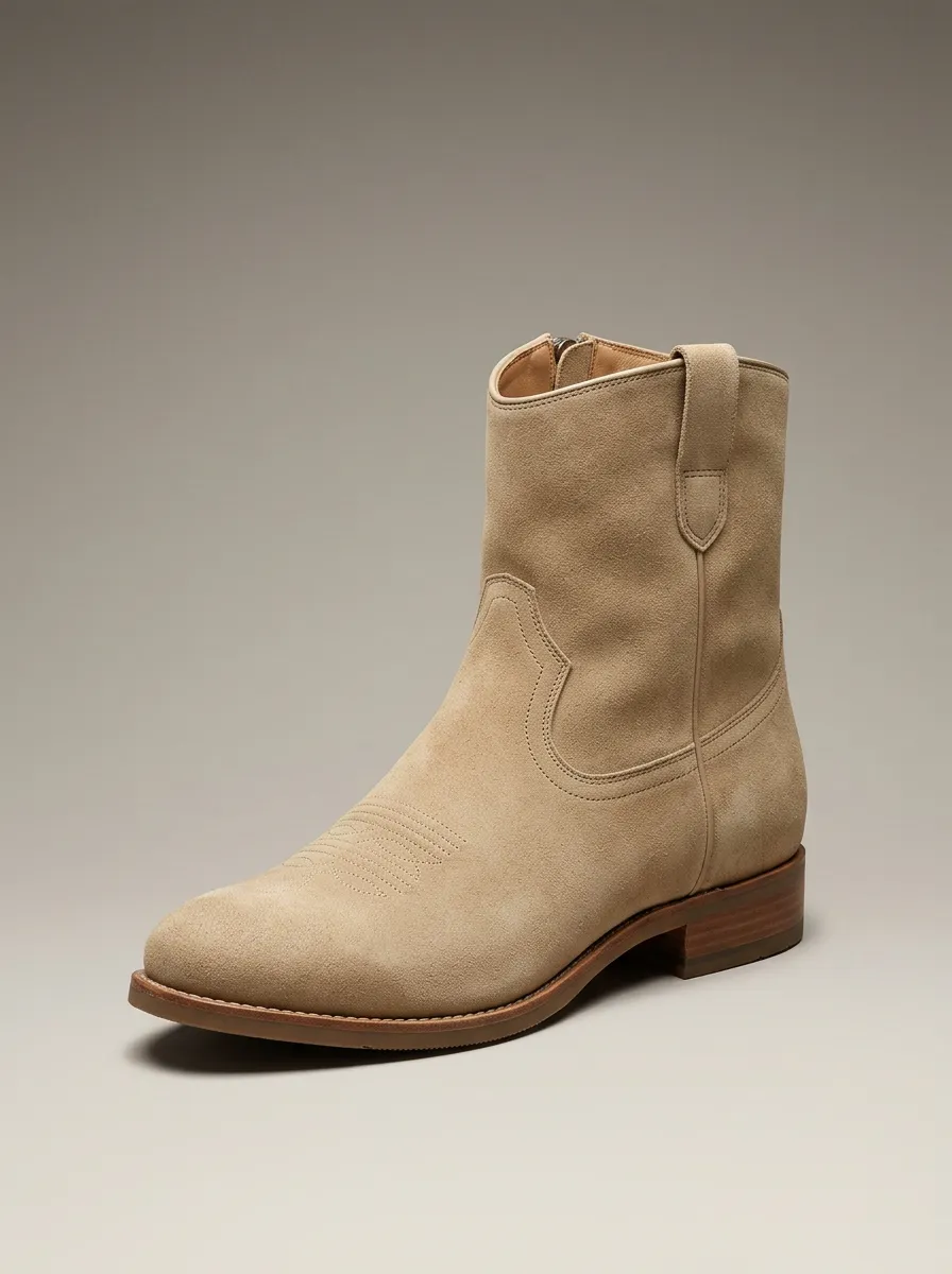 Men's Side-Zip Rounded-Toe Ankle Western Boots