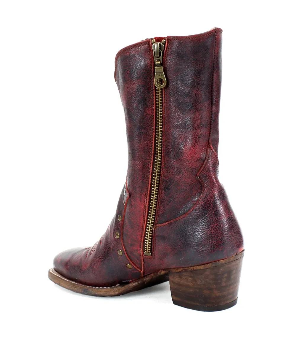 Side-Zip Studded Contrast-Stitched Western Boots