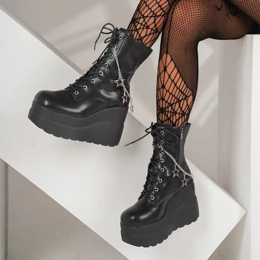 Classic Lace Up Platform Wedge Boots