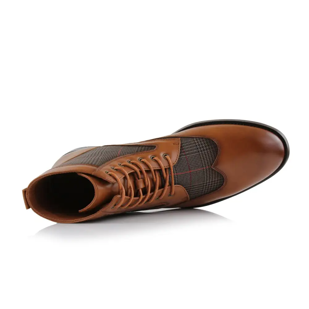 Faux-Leather Wingtip Lace-Up Brogue Boots