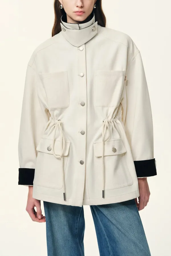 Drawstring Waist Denim Jacket