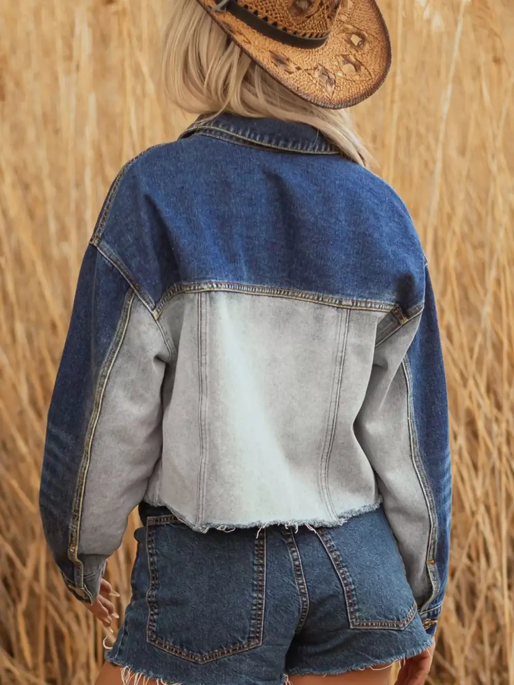 Color Block Patchwork Raw Hem Jacket