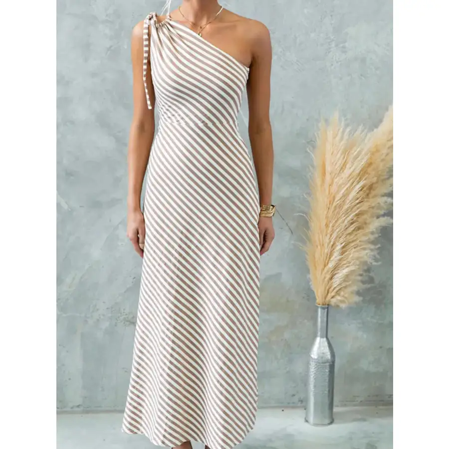 One Shoulder Striped Maxi Dress