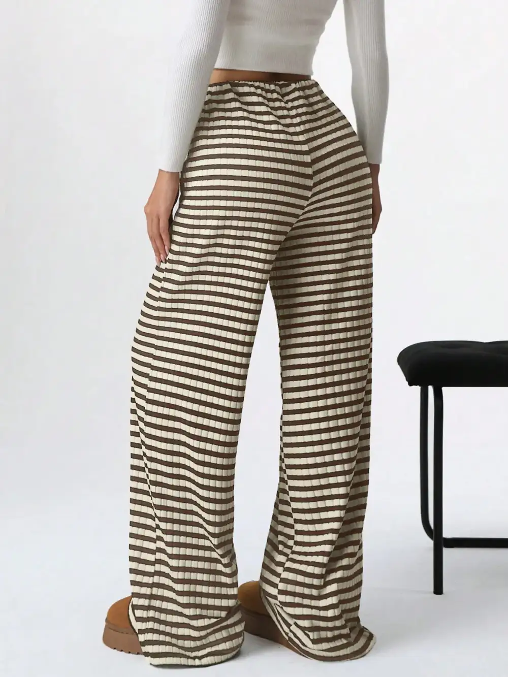 Relaxed Striped Wide Leg Drawstring Pants