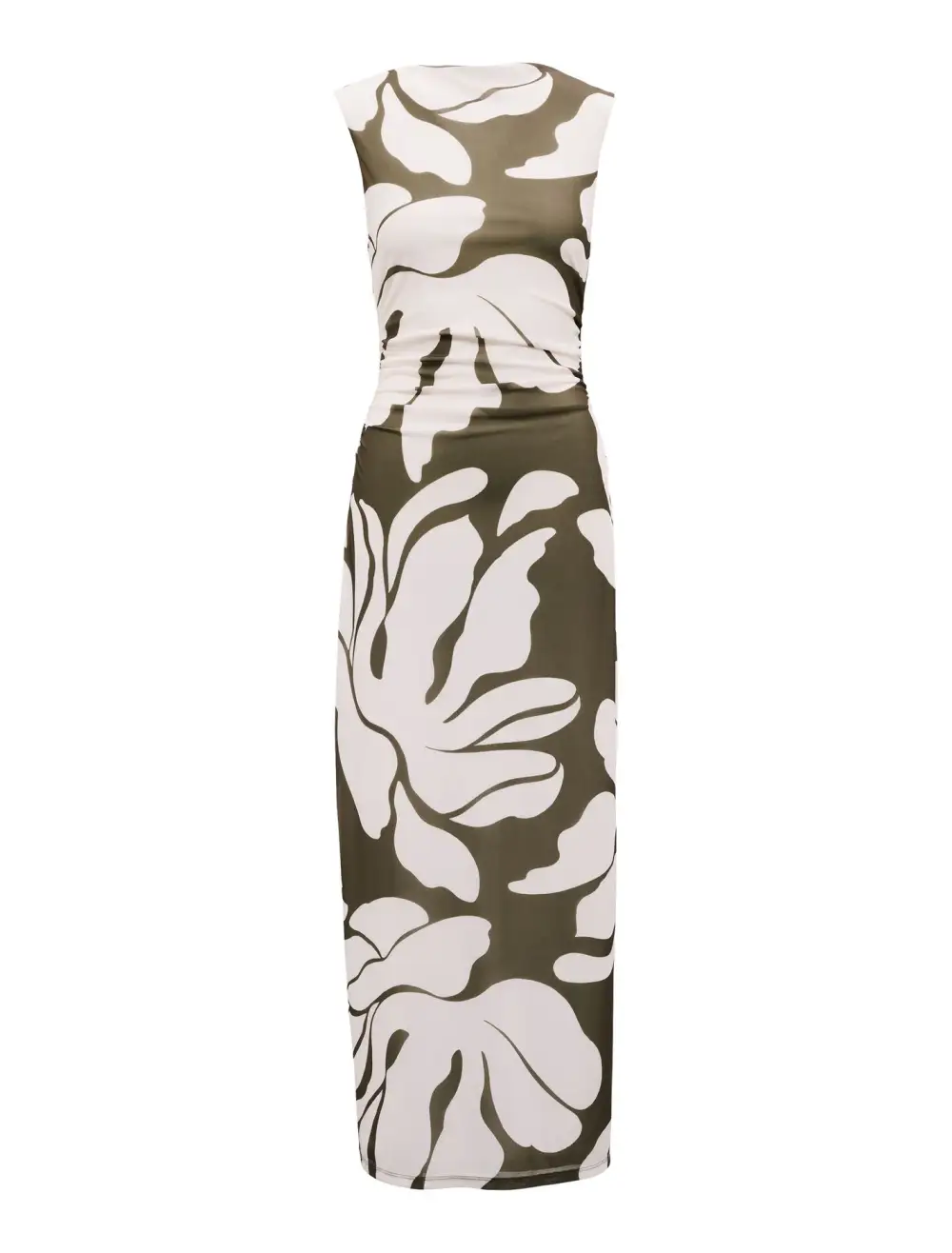 Olive White Floral Print Sleeveless Mesh Midi Dress