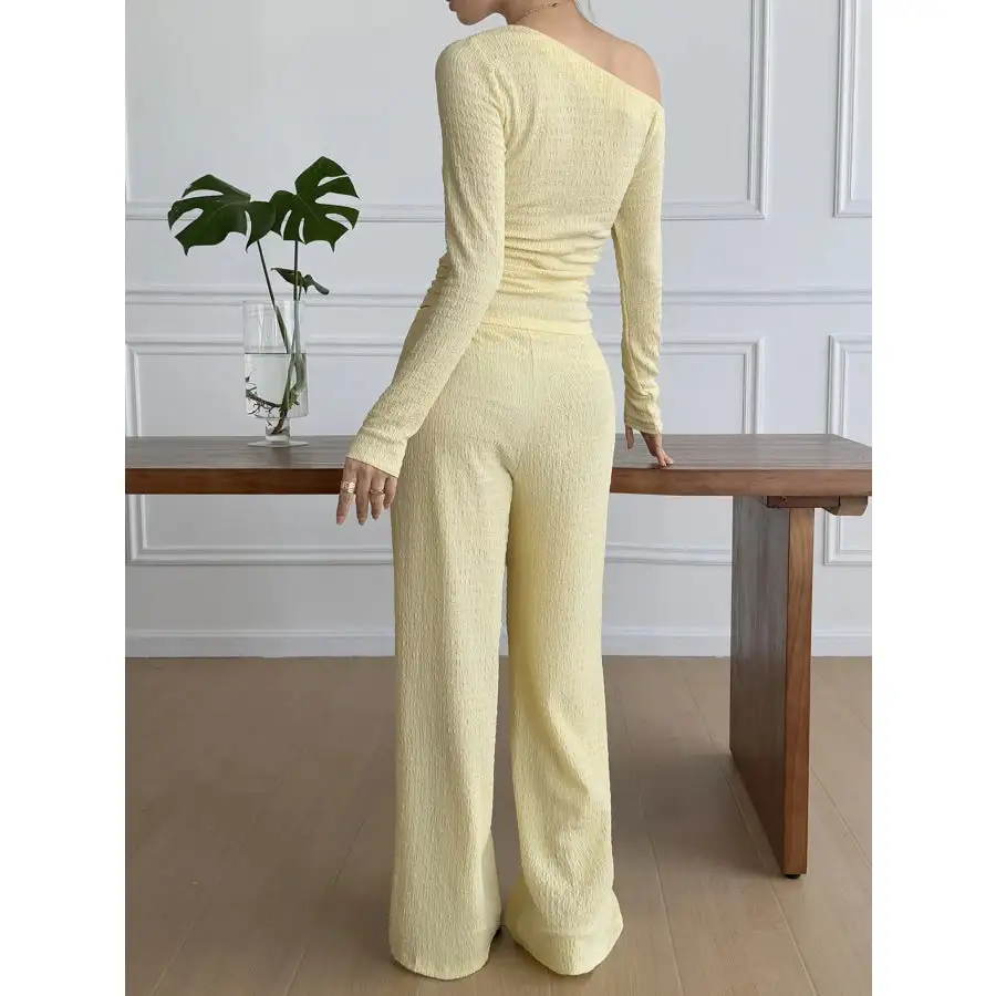 Relaxed One Shoulder Long Sleeve Top and Pants Set