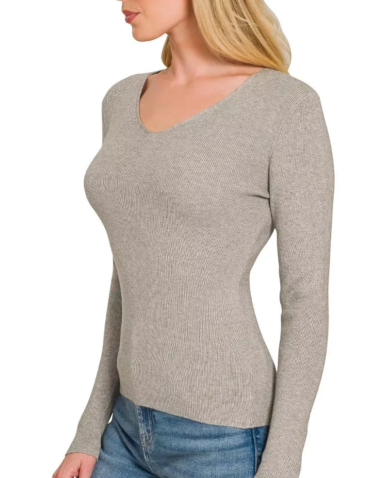 Viscose Fitted V-Neck Sweater