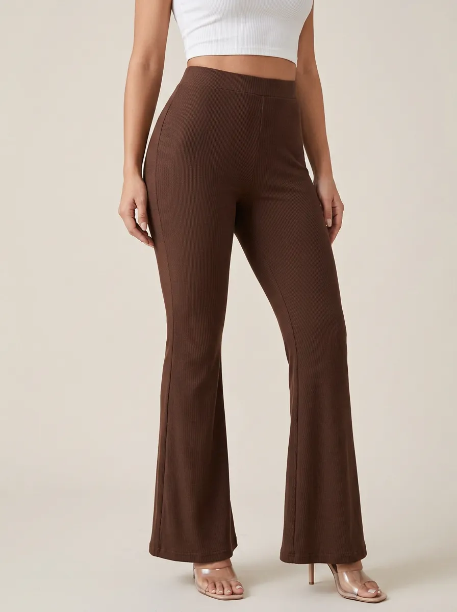 Mid-Rise Ribbed Women's Stretch Mid-Rise Pants
