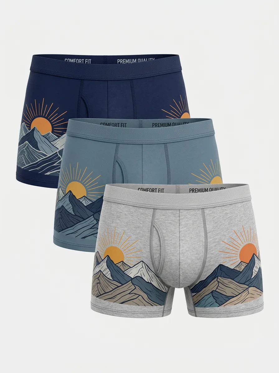 Men's Three-Pair Mountain Landscape Trunk Brief Set