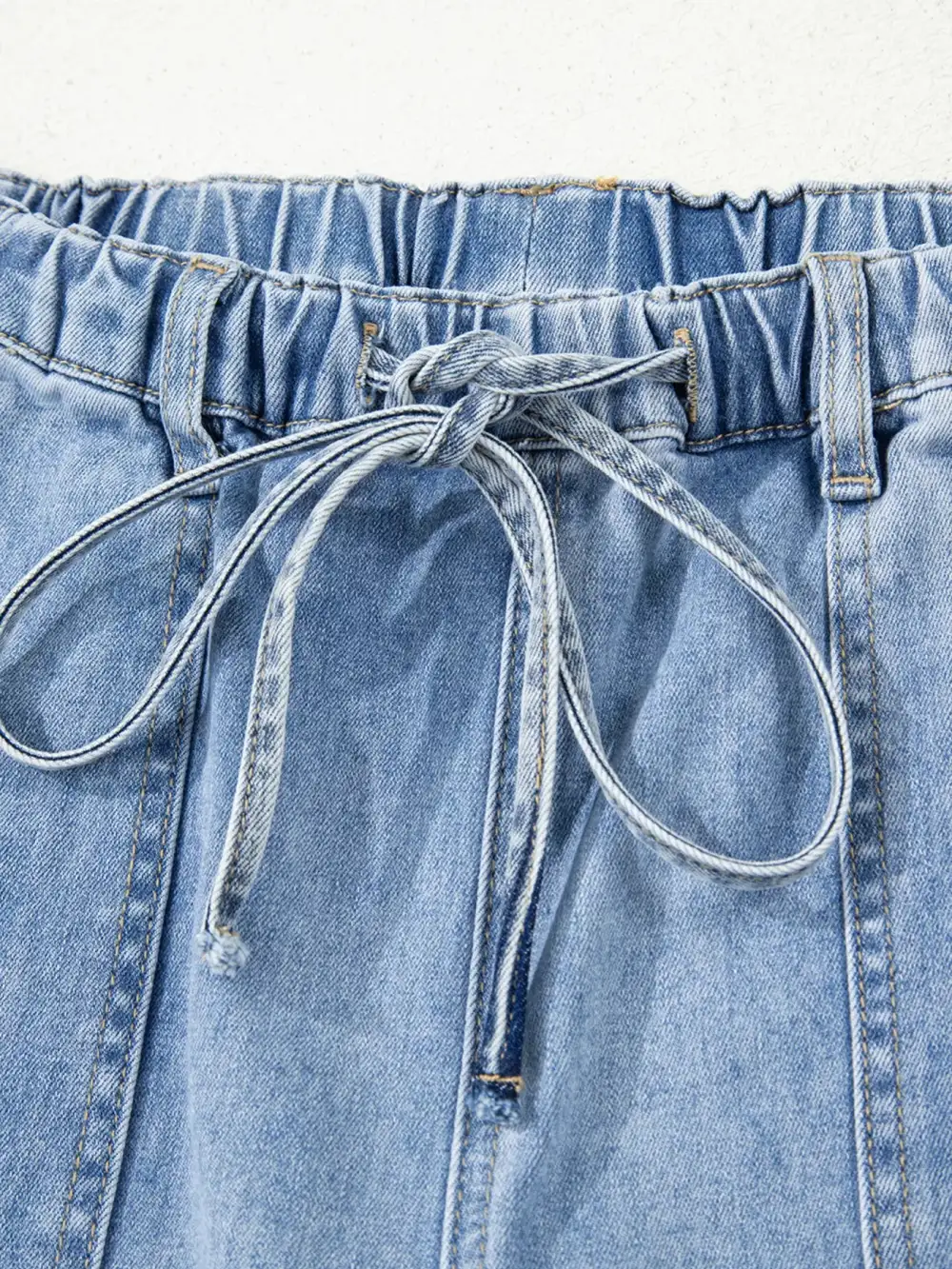 Wide Leg Raw Hem Drawstring Denim Jeans