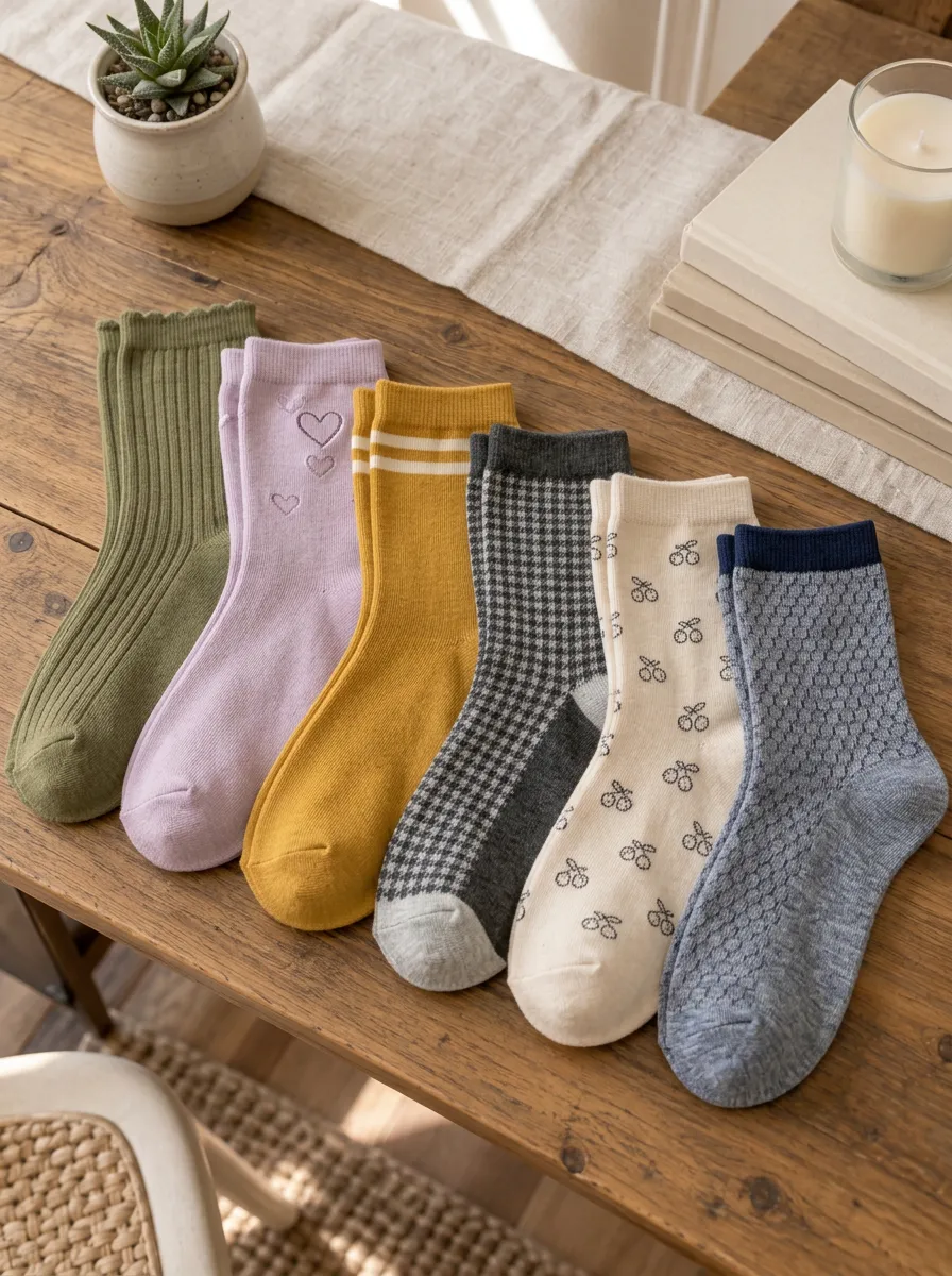 Women's Vintage Style Heart Cherry Pattern Printed Socks Set