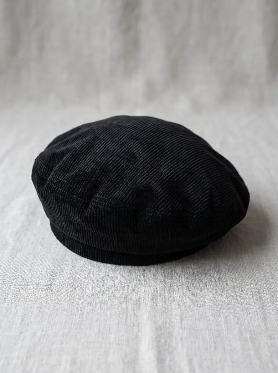Unisex Minimalist Black Corduroy Beret