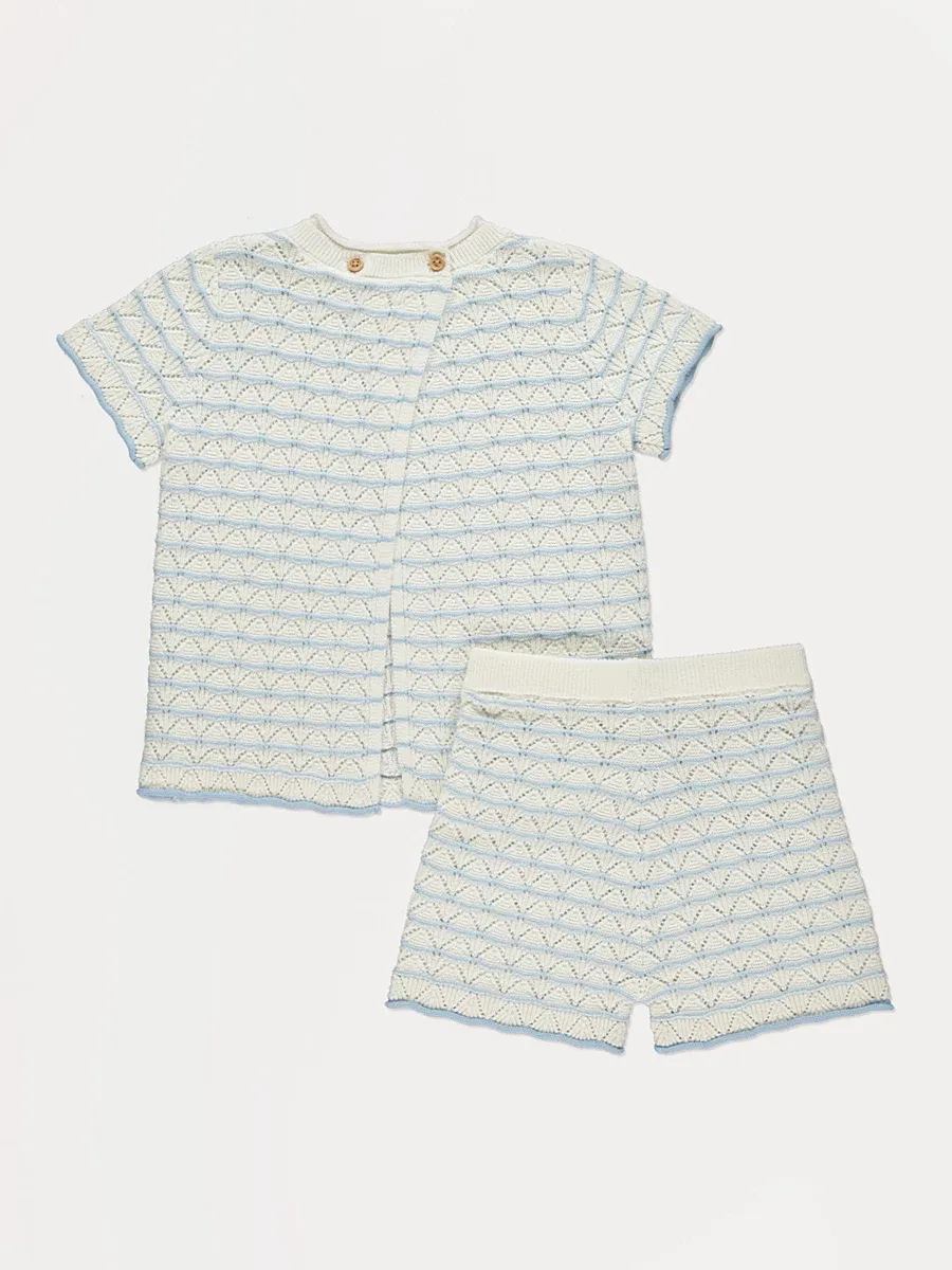 Cream Striped Knitted Top and Shorts Outfit