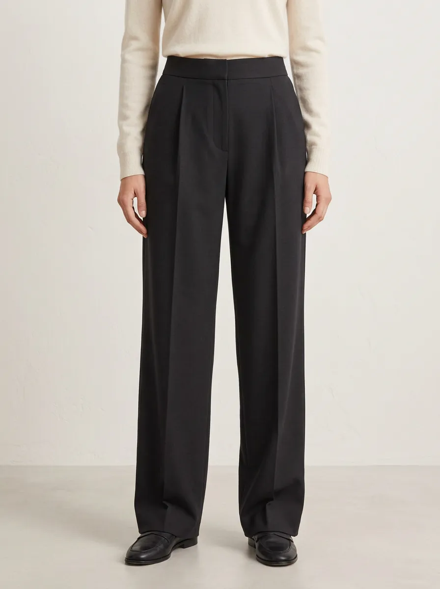 Structured Look Pleated Wide-Leg Trousers