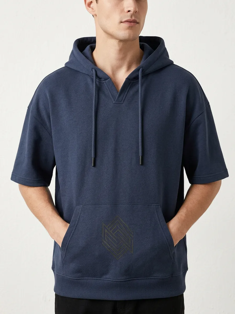 Casual Short Sleeve Geometric Layering Style Men's Hoodie