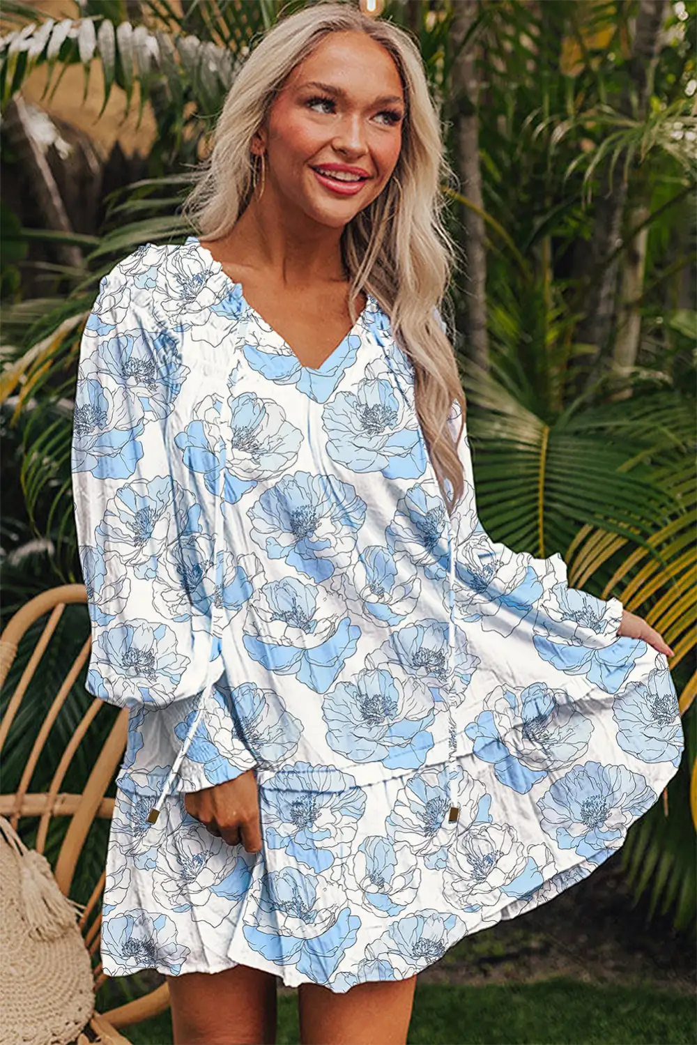 Easy Fit Floral Printed Long Sleeve Mini Dress