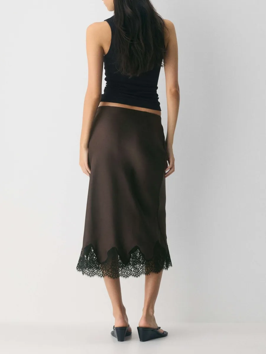Satin Lace Midi Skirt