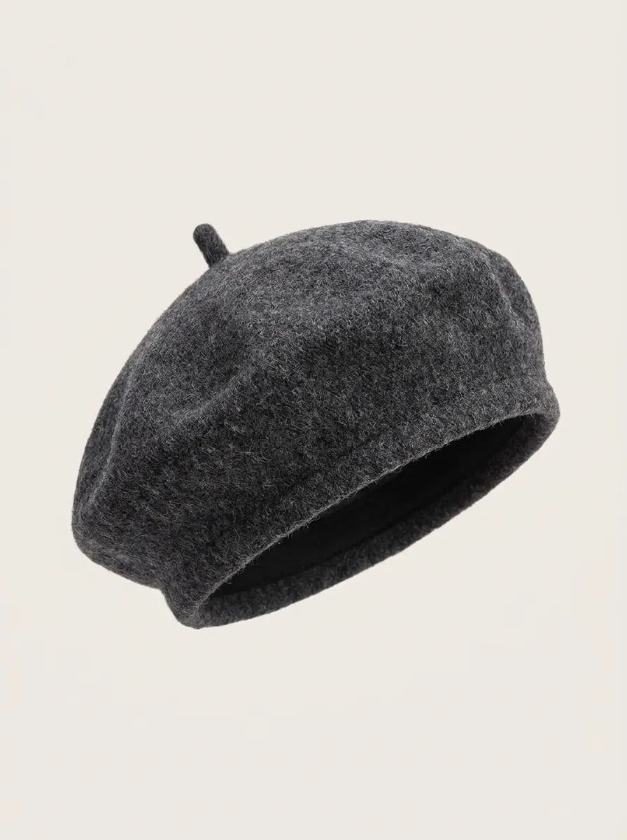 Unisex Charcoal Grey Wool-Blend Classic Beret