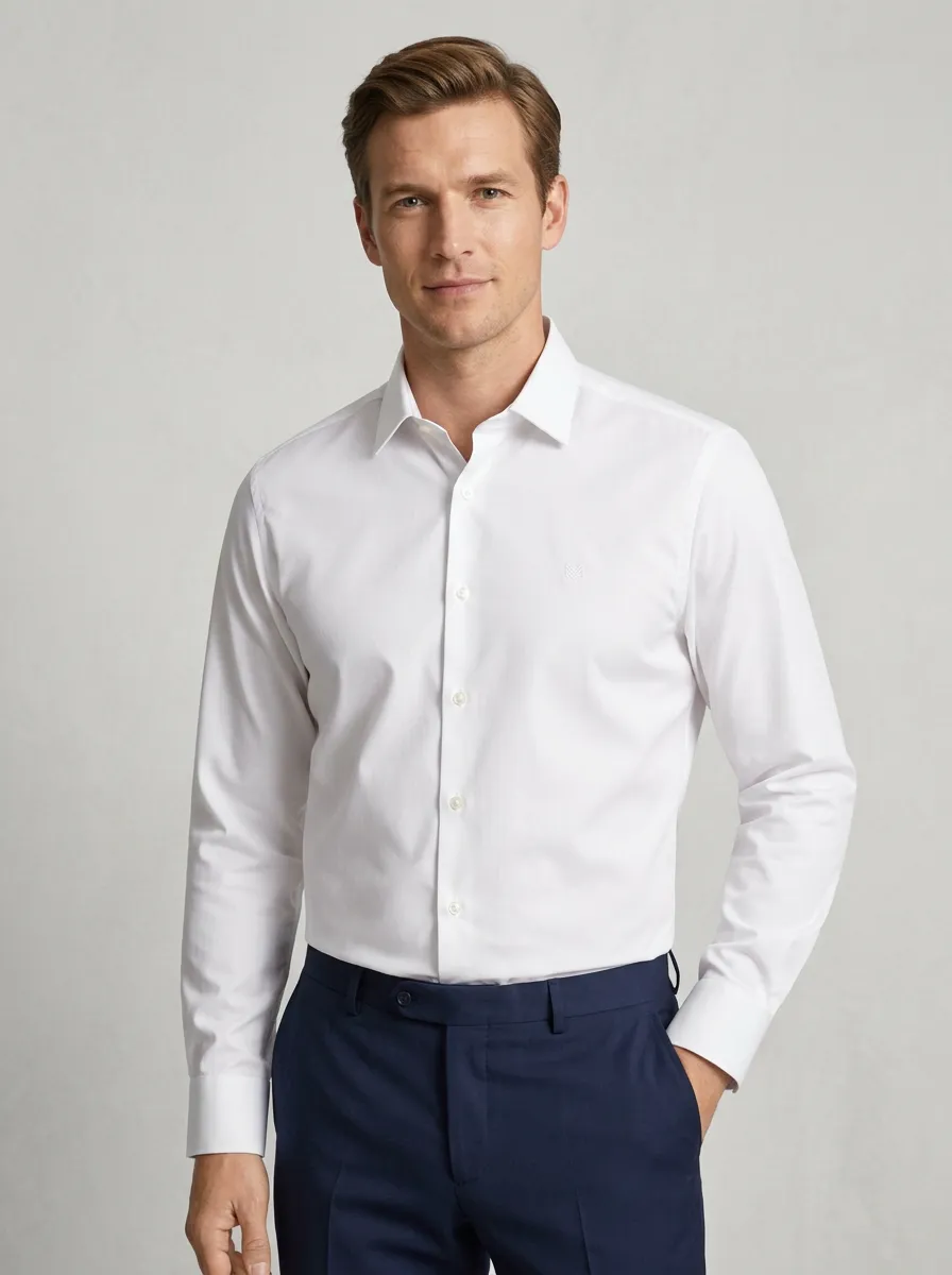 Men's Non-Iron Cotton Minimalist Logo Embroidered Dress Shirt