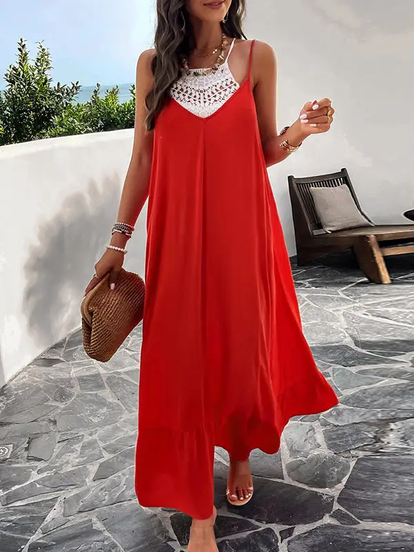 Joint Pleated Sleeveless Neck Maxi Dress