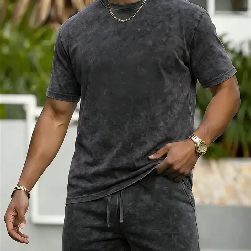 Men's vintage-wash short-sleeve crew-neck T-shirt and drawstring-waist casual shorts