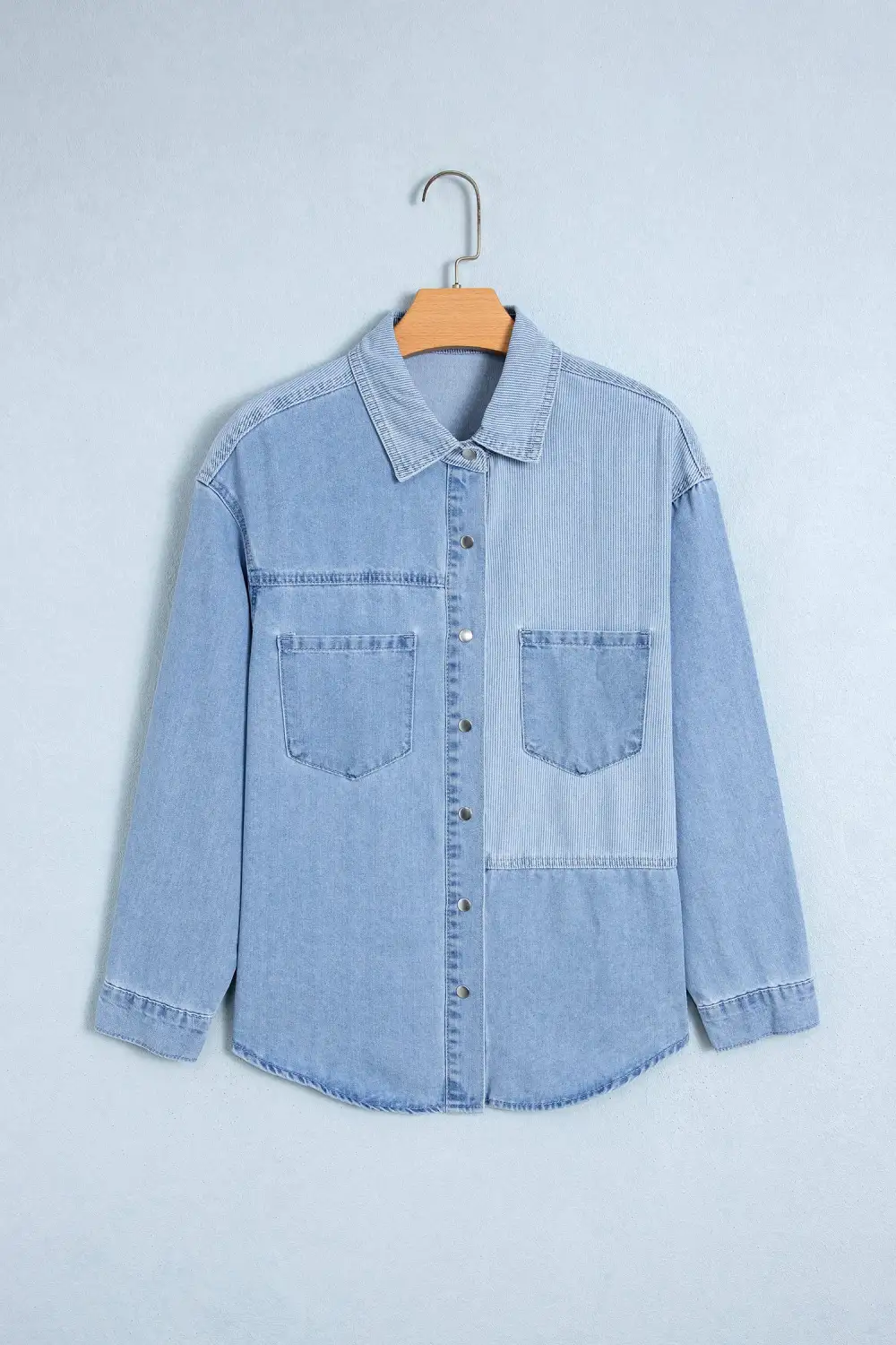 Women's Striped Patchwork Denim Blouse