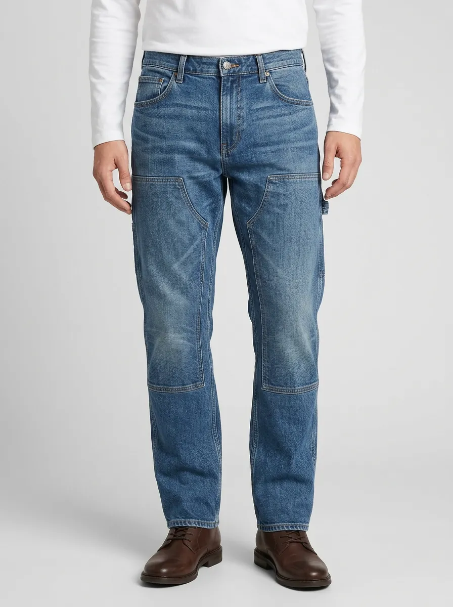 Workwear Double Knee Washed Straight Jeans