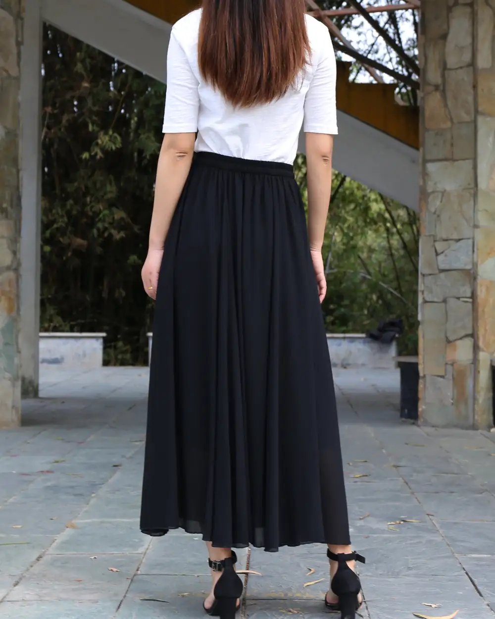 Relaxed Elastic Waist Chiffon A Line Maxi Skirt