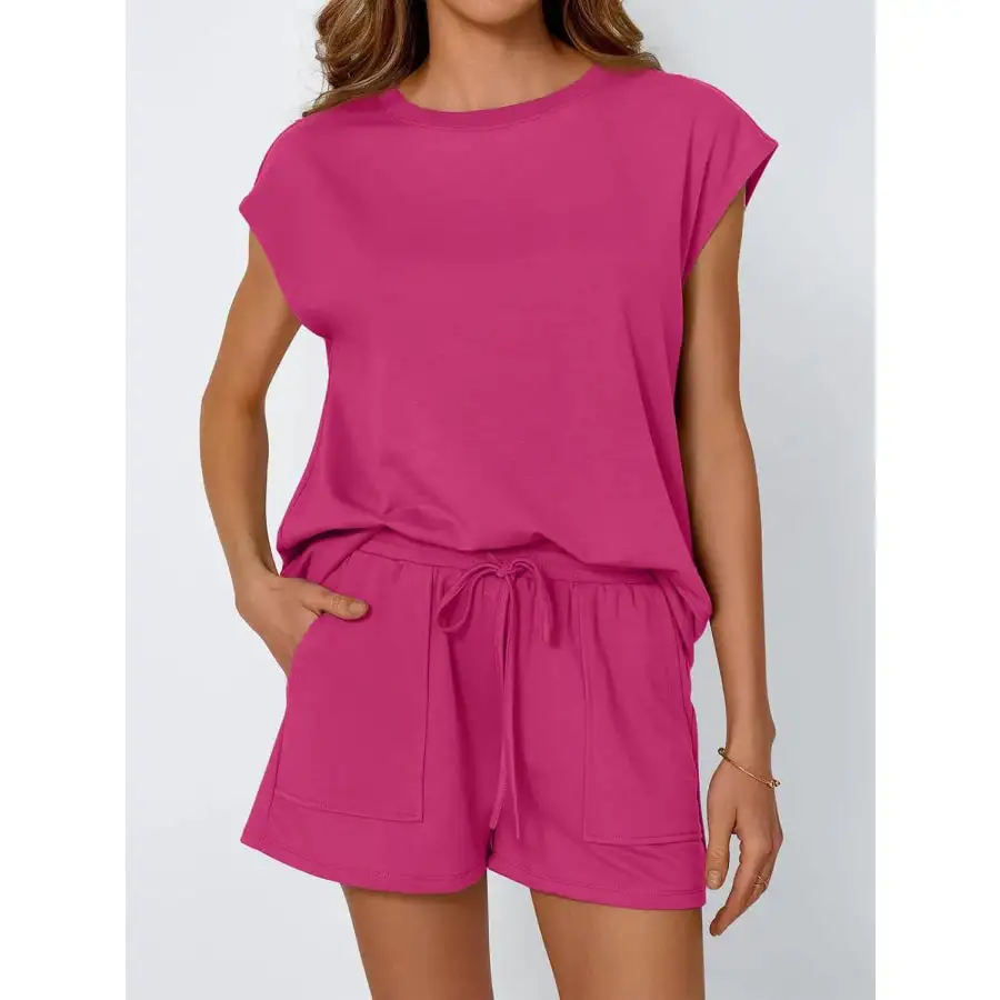 Relaxed Round Neck Cap Sleeve Top and Shorts Set