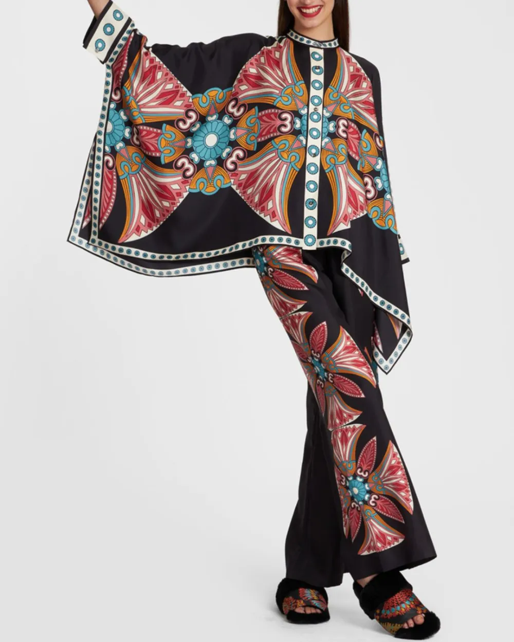 Lotus Print Twill Blouse Coordinated Set