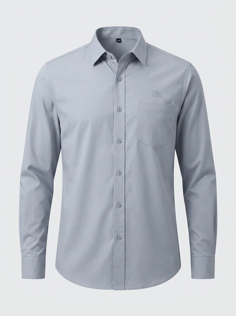Men's Non-Iron Cotton Geometric Logo Printed Long Sleeve Shirt