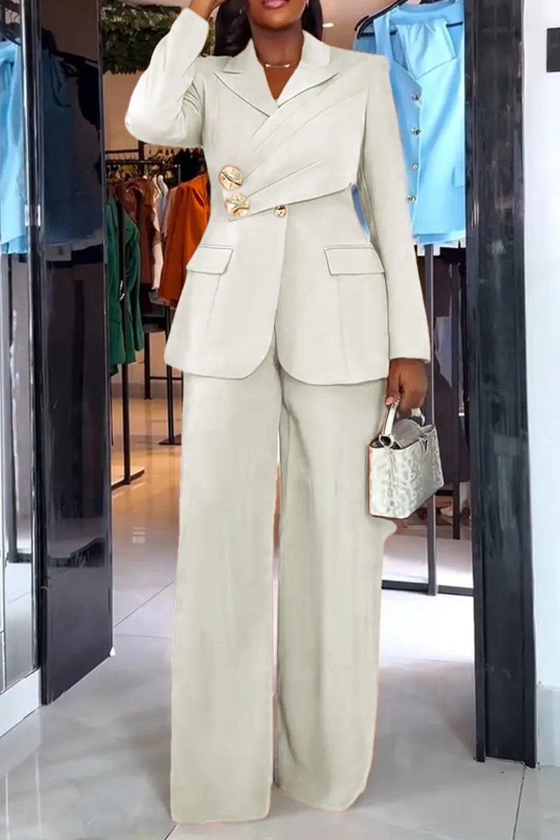Women Collar Splicing Jacket+ Wide Leg Pants Temperament Commuting Formal Suit