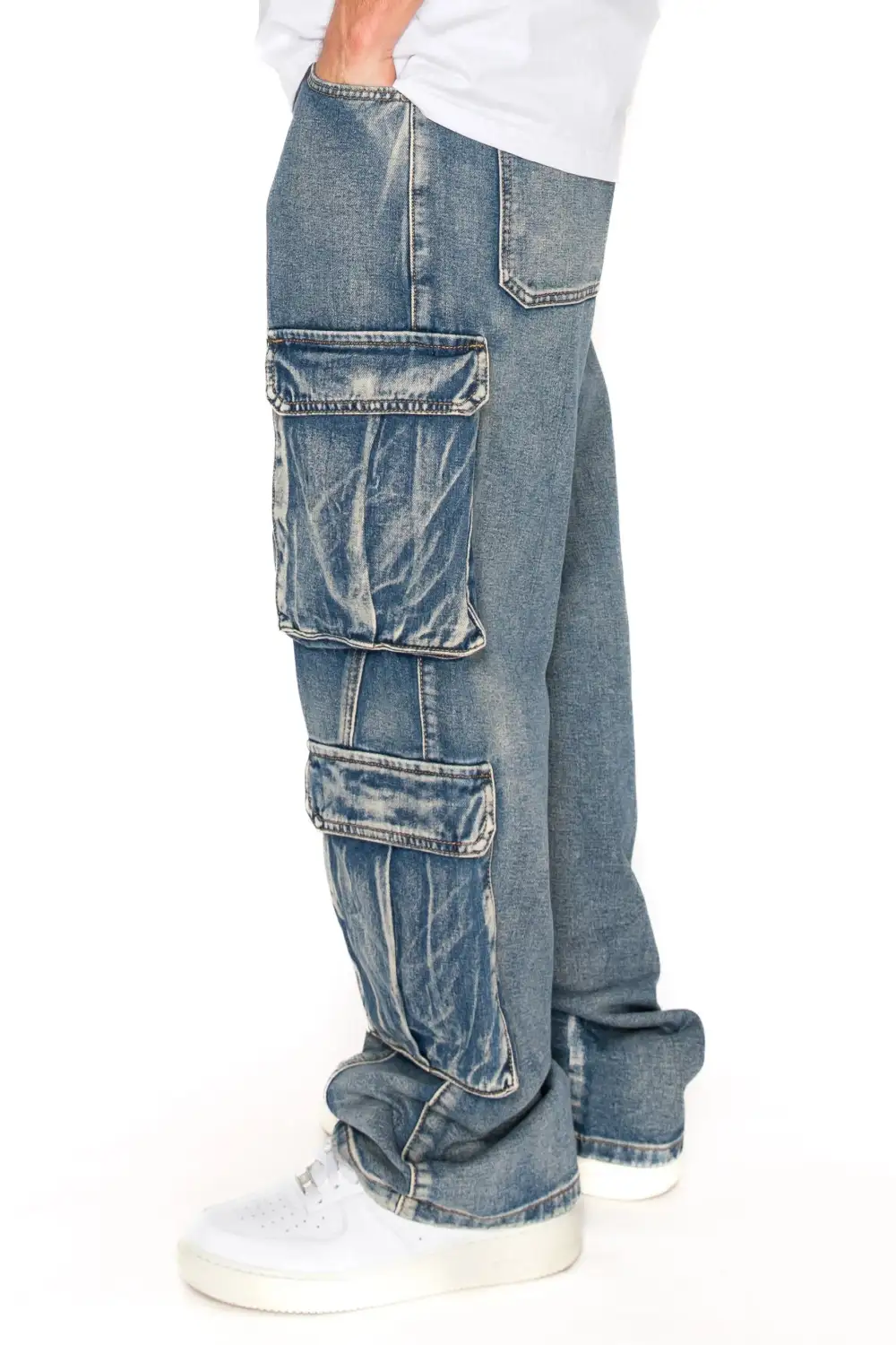 Men's Baggy Double Cargo Denim Jeans