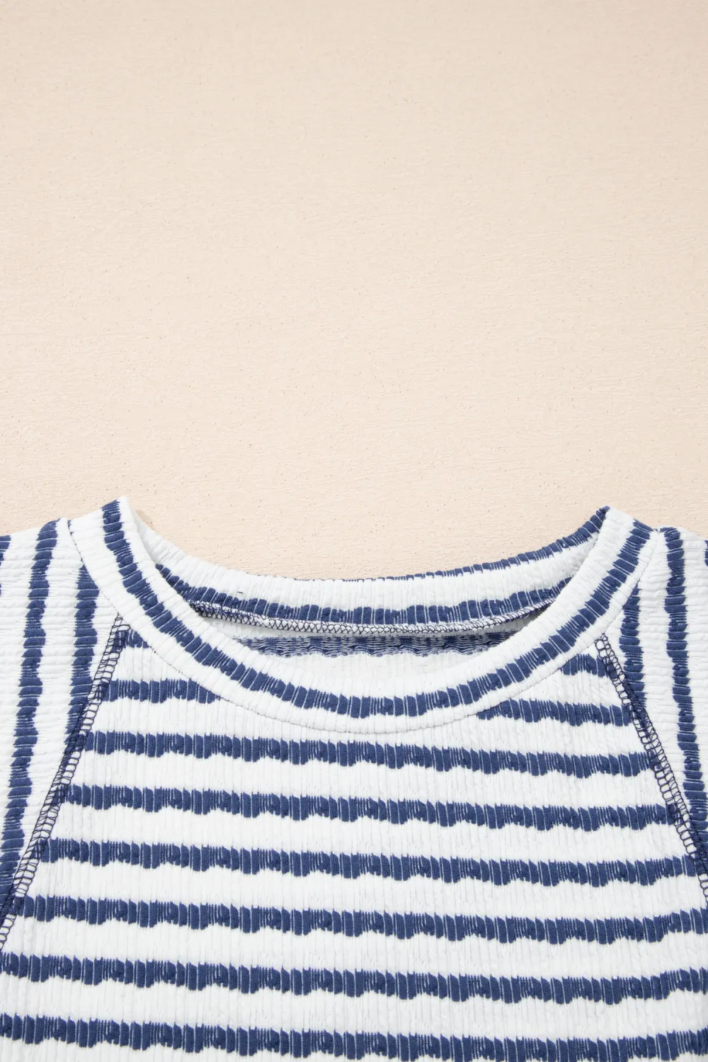 Blue Stripe Textured Knit Split Top