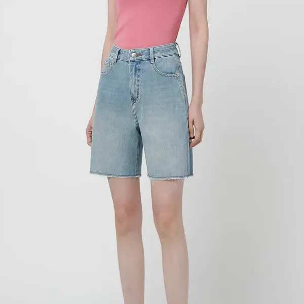 High-Waist Stretch Denim Shorts