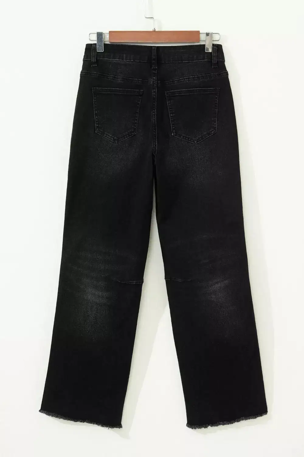 Cropped Frayed Washed Pocketed Straight Leg Jeans