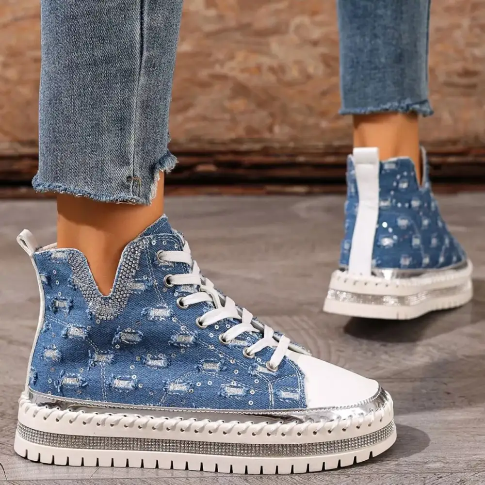 Textured Lace-Up Platform Sneakers